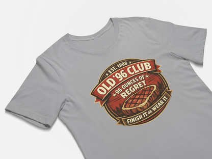 Gray t-shirt with a graphic design on a white background