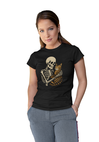 Cat Skeleton Tee  Fun Graphic T-Shirt for Cat Lovers Gift for Friends Quirky Tee Fun Gift for Her Funny Cat Shirt Funny Skeleton
