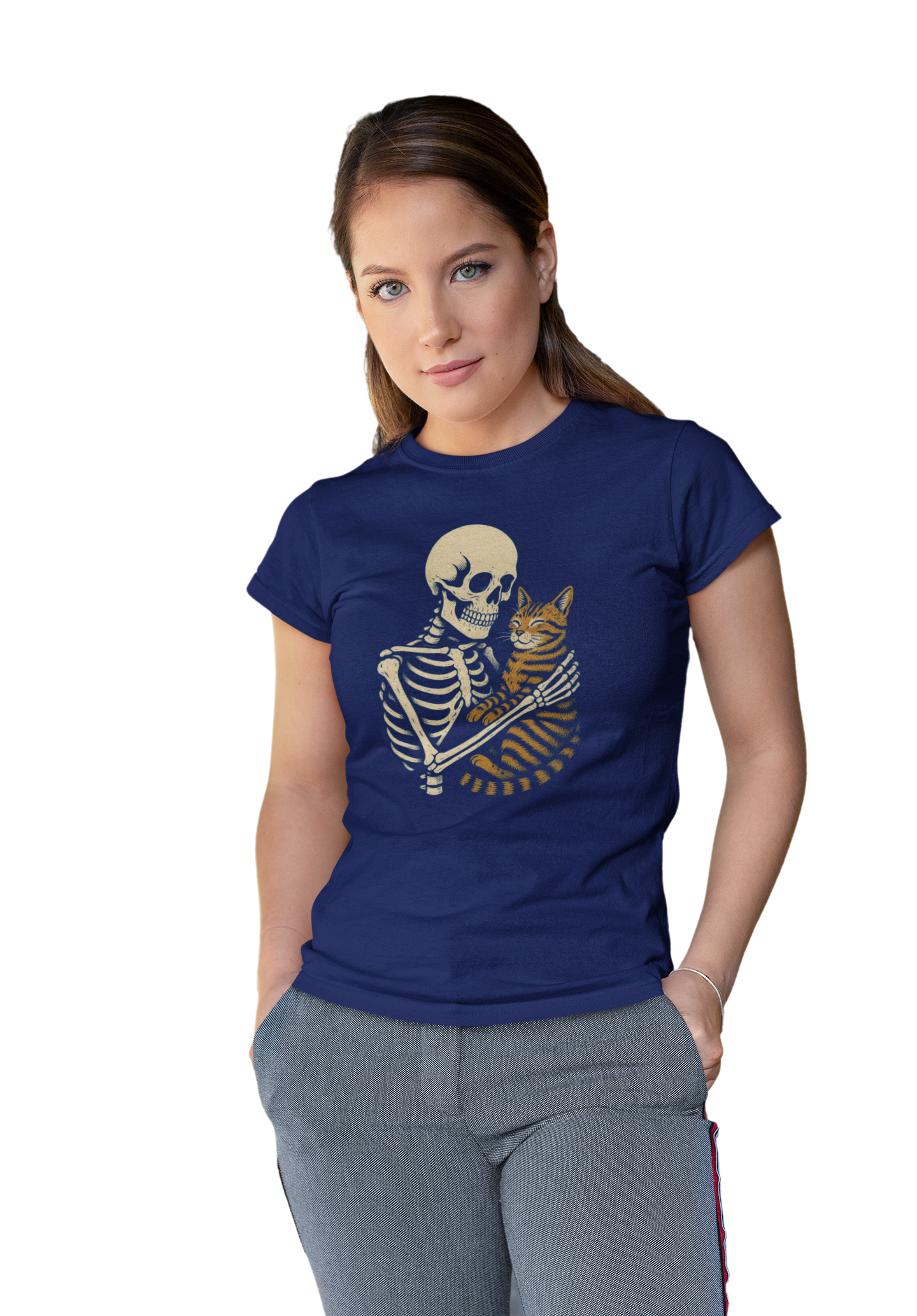 Cat Skeleton Tee  Fun Graphic T-Shirt for Cat Lovers Gift for Friends Quirky Tee Fun Gift for Her Funny Cat Shirt Funny Skeleton