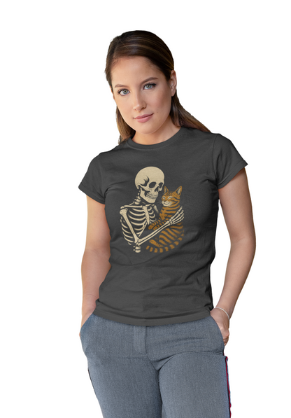 Cat Skeleton Tee  Fun Graphic T-Shirt for Cat Lovers Gift for Friends Quirky Tee Fun Gift for Her Funny Cat Shirt Funny Skeleton